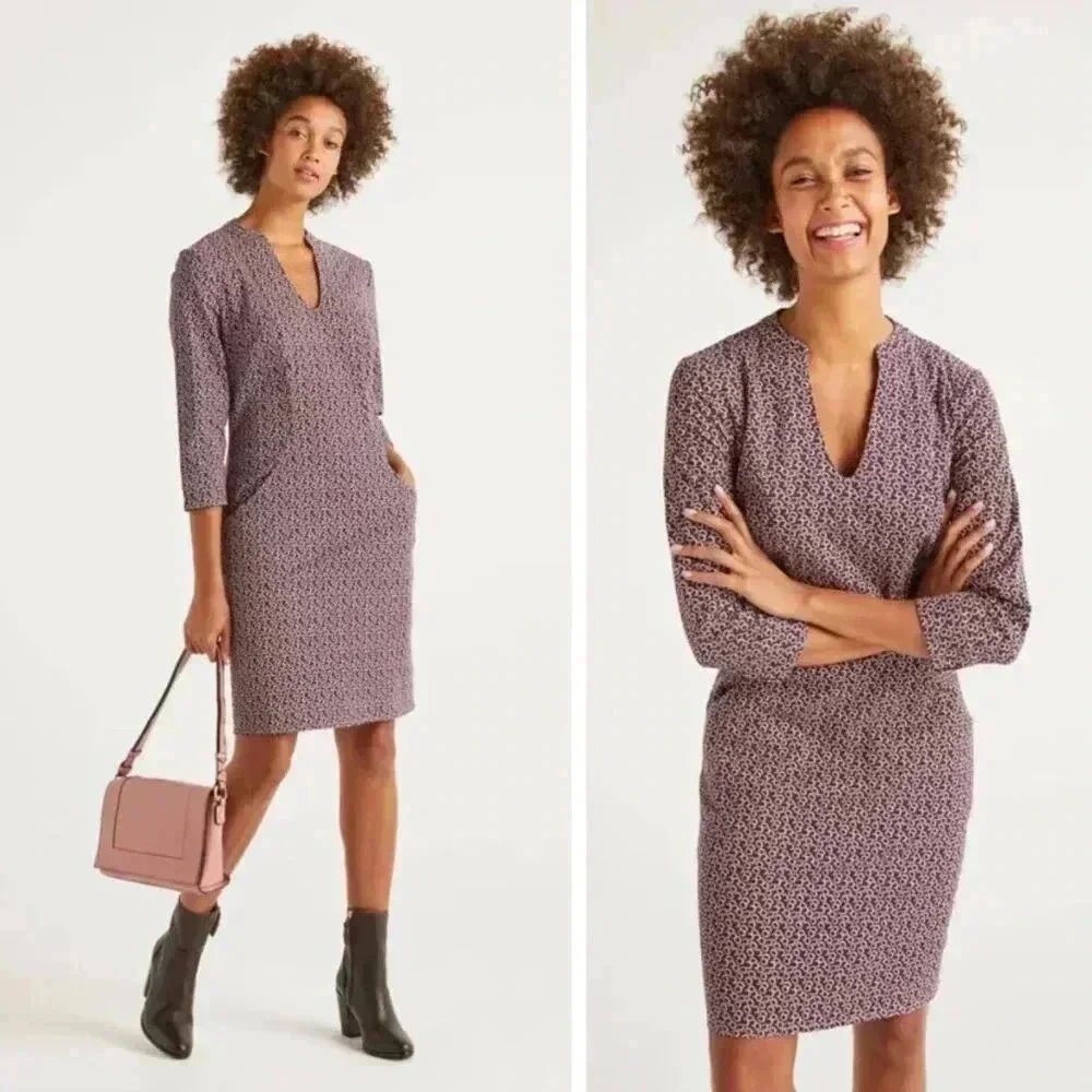 NEW Boden Elizabeth Dress Fig Sweet Petal Bohemian Preppy Sheath Business Casual